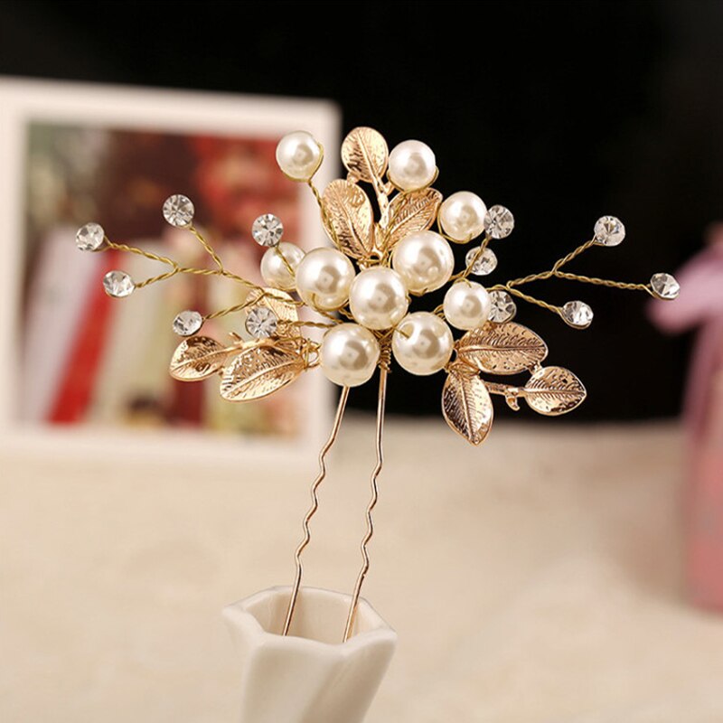 Hoofddeksels U-vorm Haarspeld Bloem Kristal Haarspeld Clip Imitatie Parels Crystal Haarspelden Clips Voor Vrouwen Bruidsmeisje Sieraden