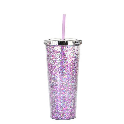 Color Sequins Tumblers Cup Straw Cold Cup with Lid Cups with Lids and Straws Mug Plastic Straight Cup Water Cups: 17