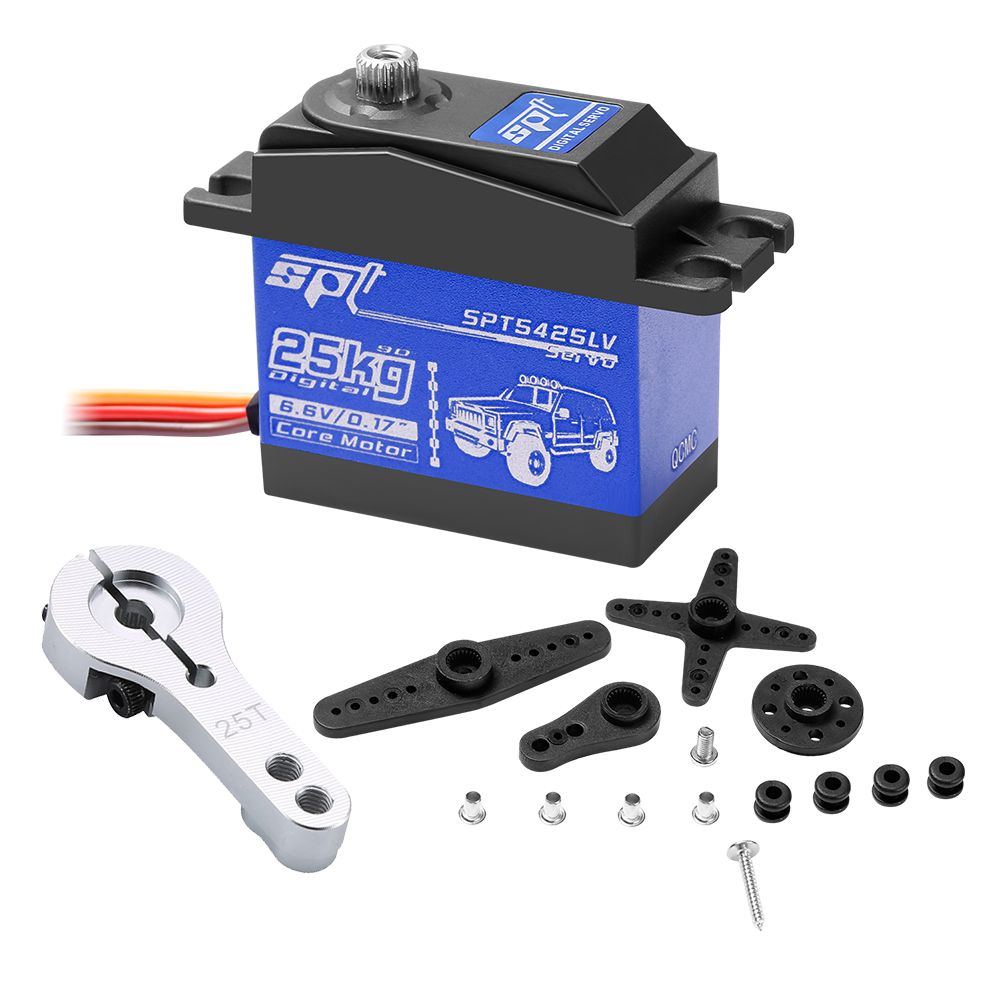 SPT 25KG 35KG Par grande 180 ° Servo Digital de engranaje de Metal, Motor impermeable, brazo 25T para coche trepador de control remoto SCX10 TRX4, pieza de Robot de deriva: Blanco