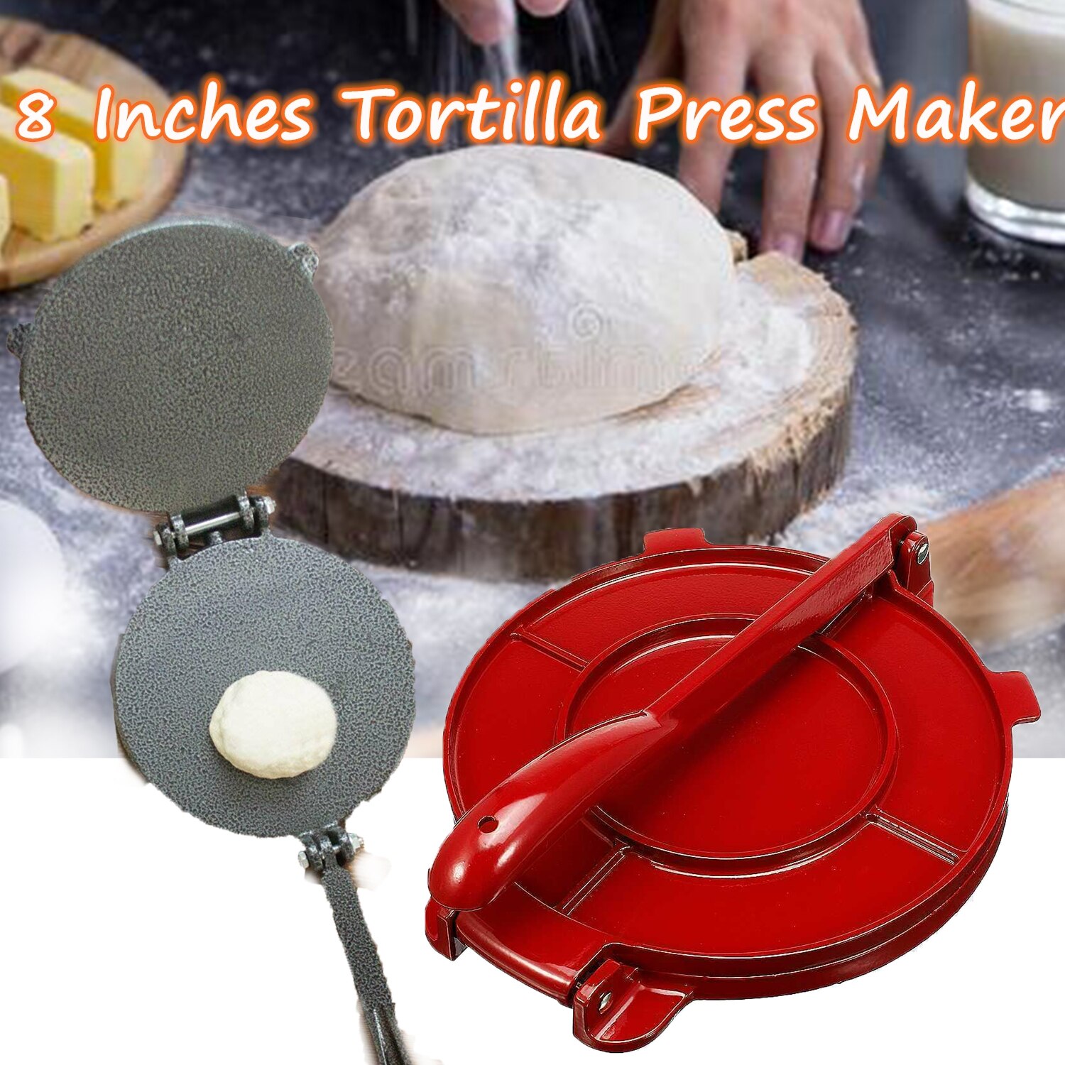 aluminium 8 tommer 15/20cm tortilla pressemaker sammenleggbart mel mais bakeverktøy diy pai verktøy kjøkken tilbehør dingser bakeware