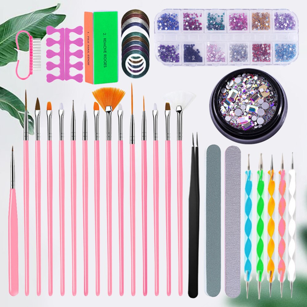 1 Set Compleet Manicure Tool Kit Nagelvijl Manicure Pen Set Professionele Nail File Brush Kit Gekleurde Tekening Pen Bestand kit Nail
