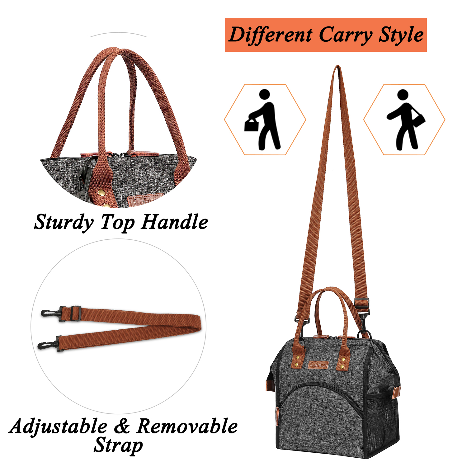 LOKASS lunch bag insulated lunch box wide open lunch tote bag large beverage rack durable nylon snack storage bag