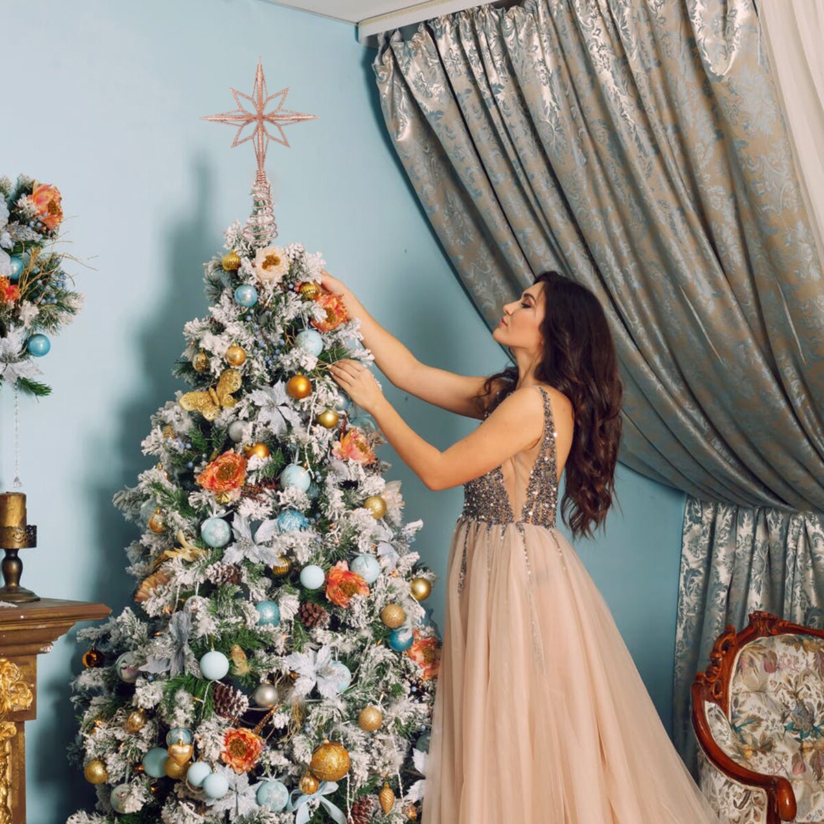 1PC Christmas Tree Decor Golden Star Decoration Christmas Tree Topper