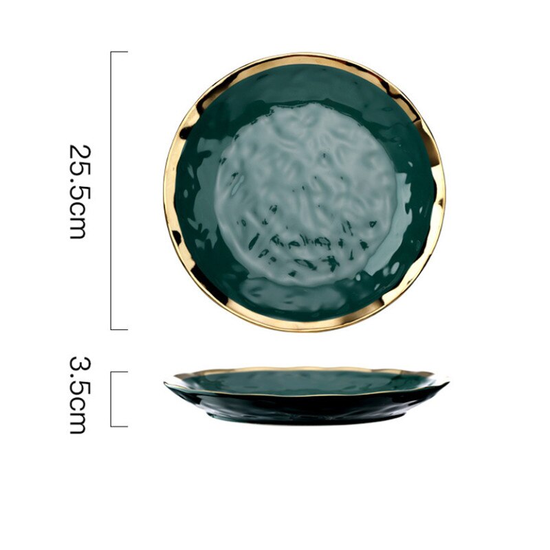 Ceramic Dark Green Glaze Dinner Plates Bone China Dinnerware Dessert Salad Serving Plate Rice Soup Bowls Kitchen Tableware: 10 inch plate