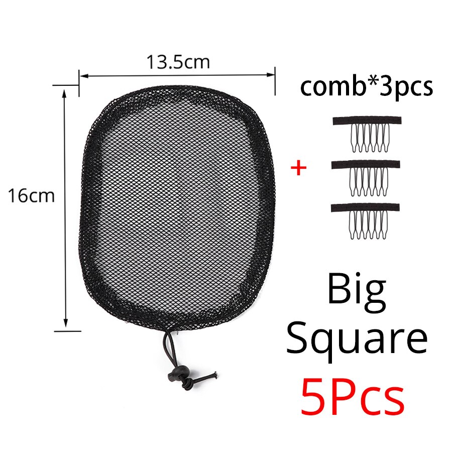 Plussign 5Pcs/Lot Hair Nets For Making Afro Hair Bun Adjustable Strap Ponytail Net Black Hairnet For Bun Two Styles: Big Square 5pcs