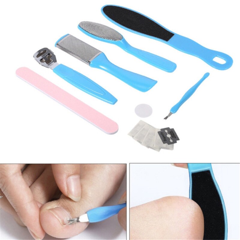 8 uds, Lima de pie, Set muerto, removedor de piel de Cal dura, raspador rallador para pedicura, herramientas, empujador de cutícula portátil, herramienta de cuidado de pies y uñas