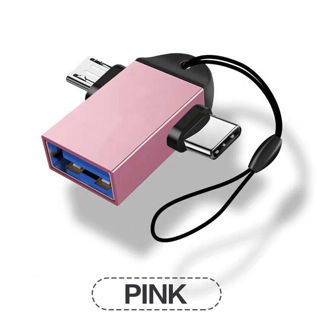 Data Kikker 2 In 1 Otg Adapter Usb 3.0 Female Naar Micro Usb Mannelijke En Usb C Mannelijke Connector Aluminium legering Onderweg Converter: Roze