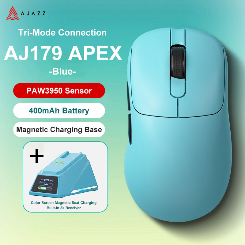 Ajazz AJ179 Apex PAW3950 Bezprzewodowa mysz do gier z stacją ładującą RGB, mysz komputerowa Macro Gamer, lekkie, ergonomiczne myszy komputerowe