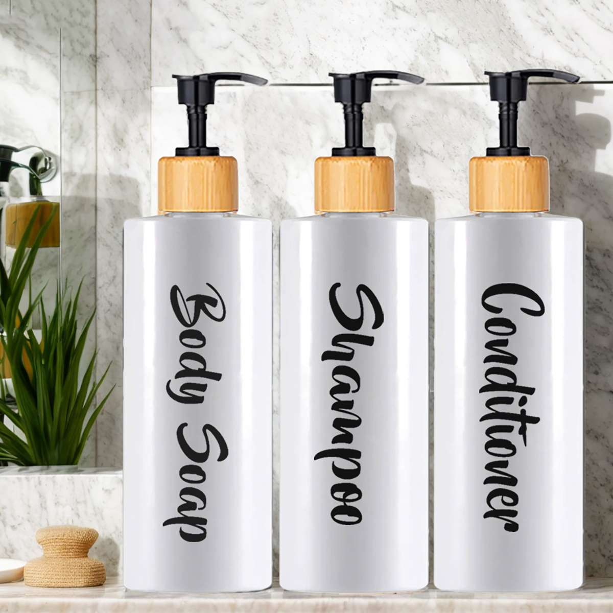 Shampoo Conditioner Bodywash Soap Dispenser Bathroom Shower Soap Dispenser Empty Shampoo Bottle Bathroom Essential: WHITE
