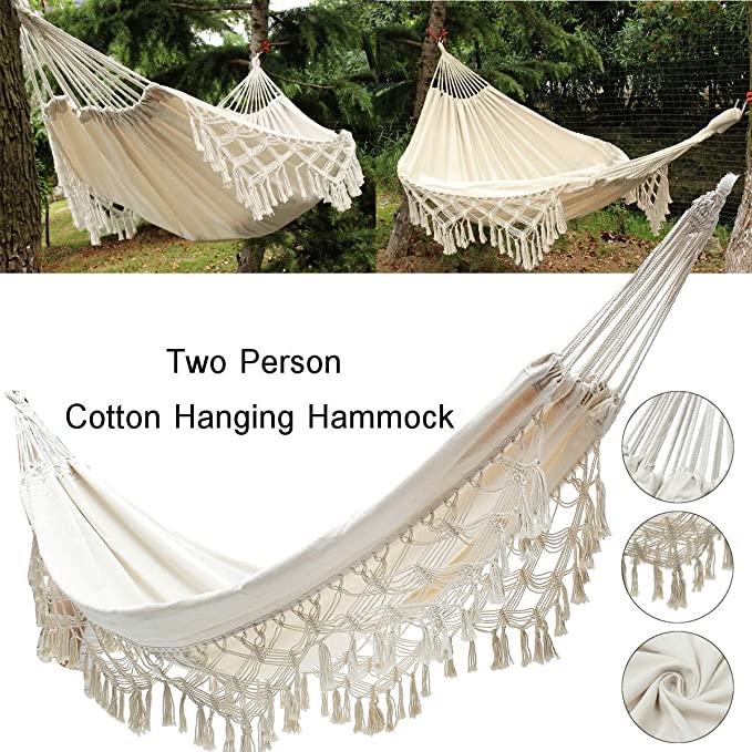 Ulkona riippumatto keinuverkko boho iso brasilialainen macrame -haara kaksinkertainen deluxe -tuoli rannalle, pihalle, sisätiloihin, häät