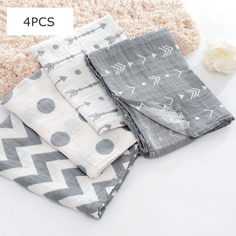 4 Stks/pak Dubbele Gaas Katoenen Mousseline Baby Inbakeren Deken Voeden Burp Handdoek Scraf Slabbetjes Inbakeren Ontvangen Deken Grijs