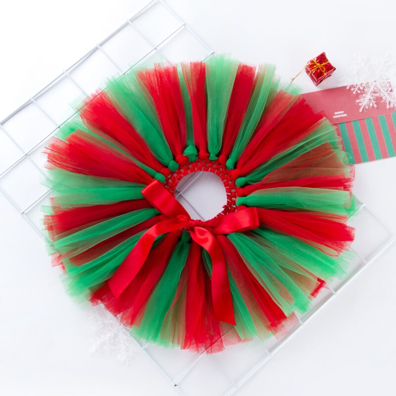 Bebê meninas sortidas cores artesanal malha tutu saias para crianças festival de natal aniversário curto pettiskirt roupas 0-2y: Red Green