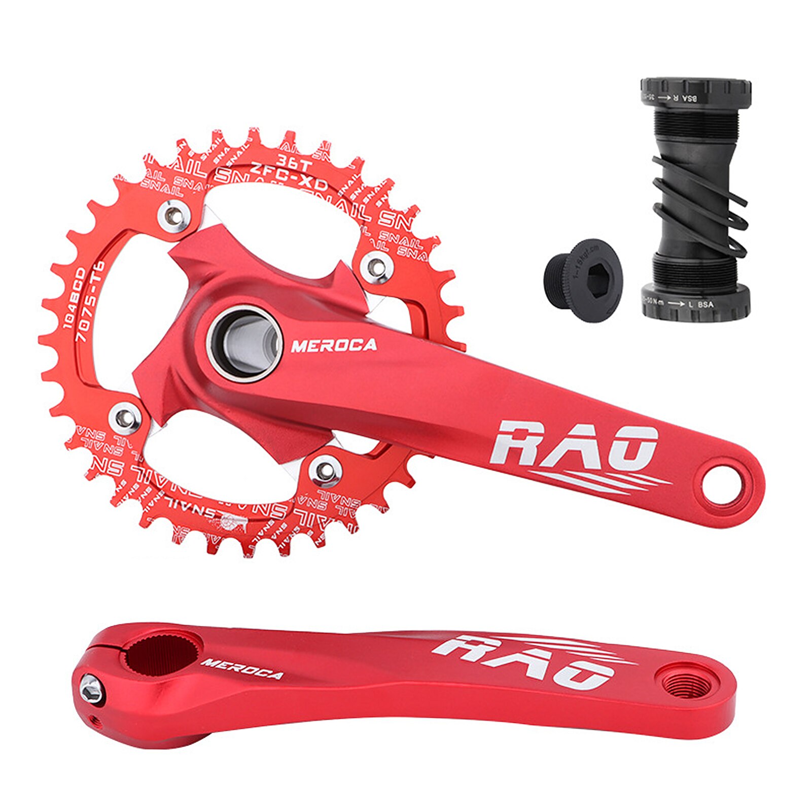 Mountainbike Rechts Links Crank Armen Enkele Crank Ring Trapas Set 170Mm 104BCD Aluminium Fiets Crankstel 8-12 Speed: Red 36T