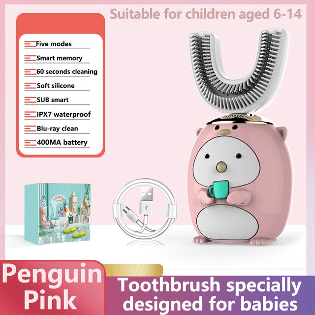 U-shaped Electric Toothbrush Kids Smart 360 Degrees Silicon Automatic Ultrasonic Teeth Tooth Brush Cartoon Pattern Children: 08