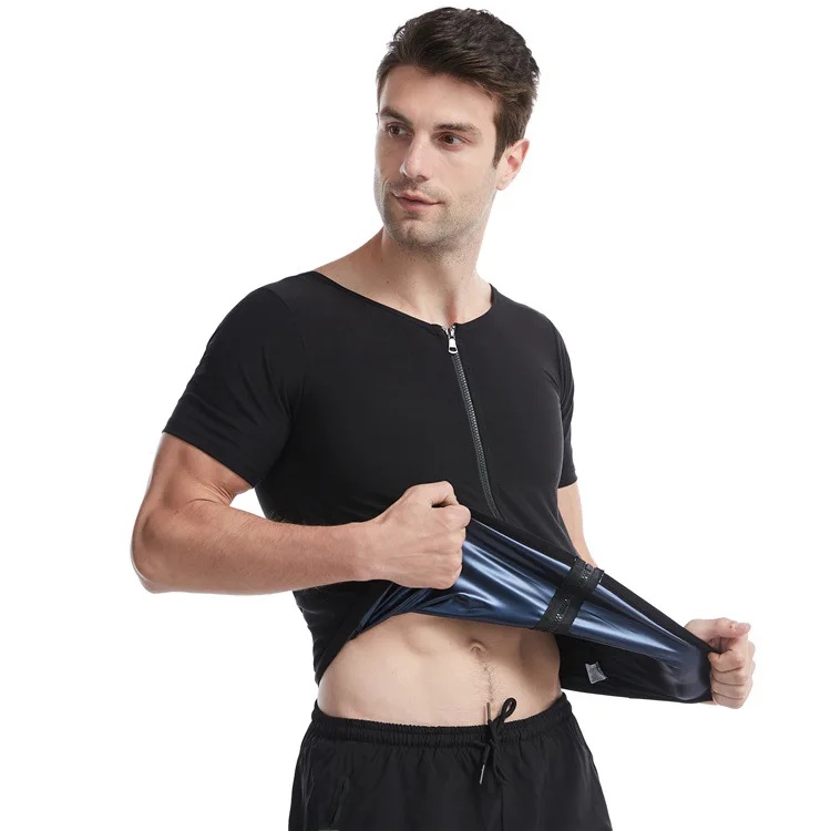 Männer Fitness Schwitzen Anzug Karosserie Gestalter Große Größe Weste Sport Bauch Inerator Kurzarm Kompression Kleidung: XXXL / Blau