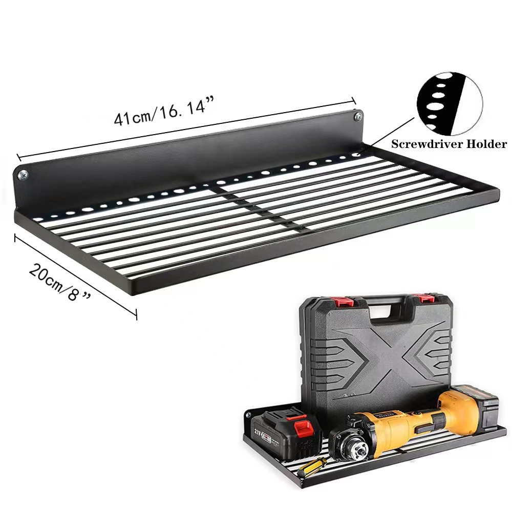 Soporte de montaje en pared para herramientas eléctricas, tablero perforado de alta resistencia, juego de herramientas de almacenamiento de pared, estante de almacenamiento para destornillador y taladro para taller/garaje: Plata