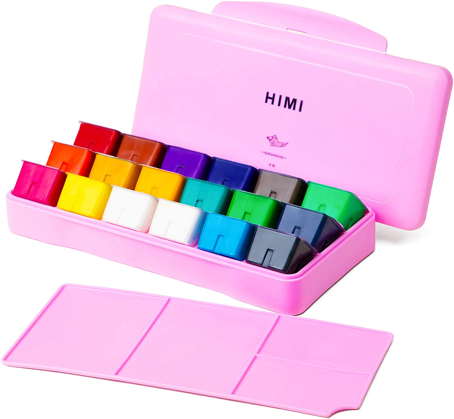 HIMI MIYA Gouache Paint Set 18/24 Colors 30ml Unique Jelly Cup Portable Case with Palette and 3 Paint Brushes For Artist: 18 Colors Pink