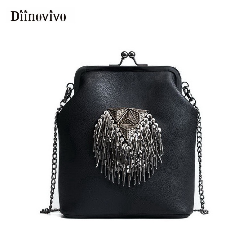 Diinovivo spring shell skuldertasker punk stil nitte kvinder ungdoms læder håndtasker pige kæde crossbody taske whdv 0341