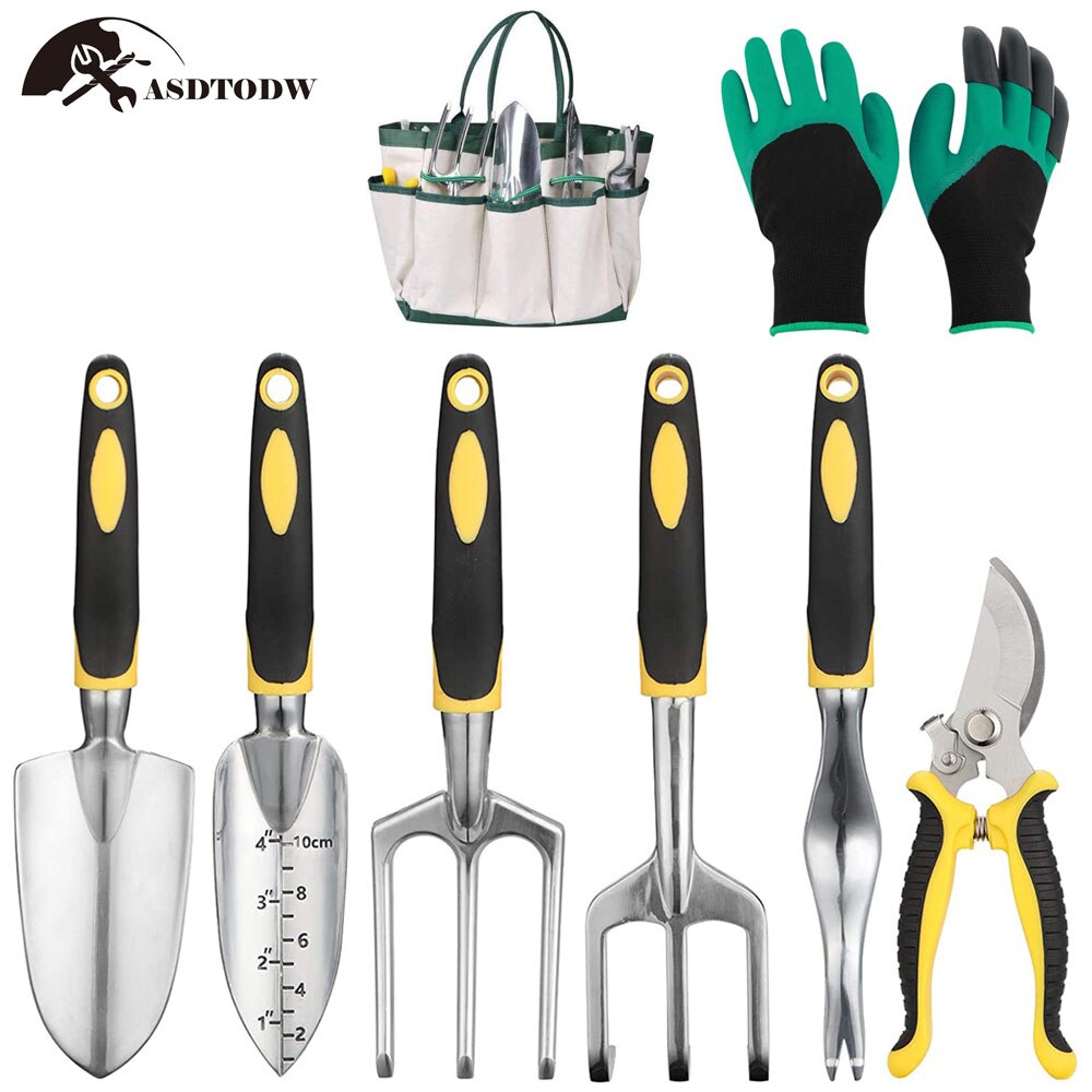 6pcs Aluminum Manual Garden Tools Set Soft Rubber Non-slip Handle Pruning Shears Trowels Transplant Cultivator Garden Hand Tools: 8pcs