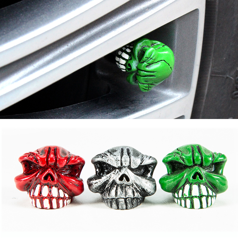 Bouchons de tige de Valve de roue de voiture, 4 pièces/ensemble, Style crâne de voiture universel, noyau en cuivre antirouille, moto, vélo