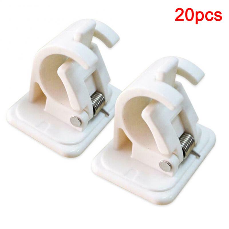 Hanging Rod Clip For Curtains Adhesive Wall Curtain Hanging Rod Curtain Holder Clamp Hooks Shower Fixed Clip Hanging Rack Hook: 20pcs