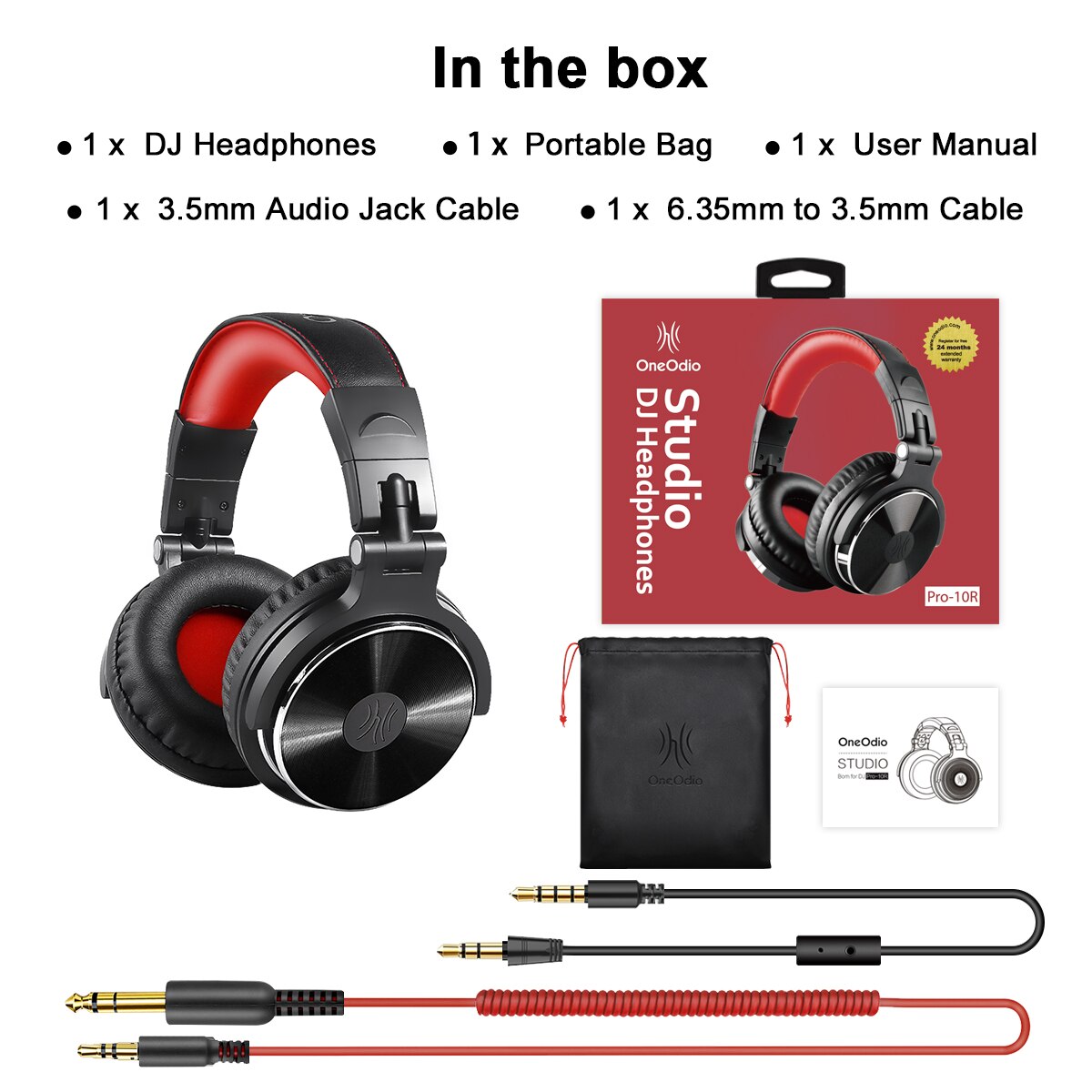 OneOdio Studio DJ filaire casque avec Microphone sur l'oreille HiFi moniteurs musique casque écouteur pour téléphone PC rose: Pro-10 Red