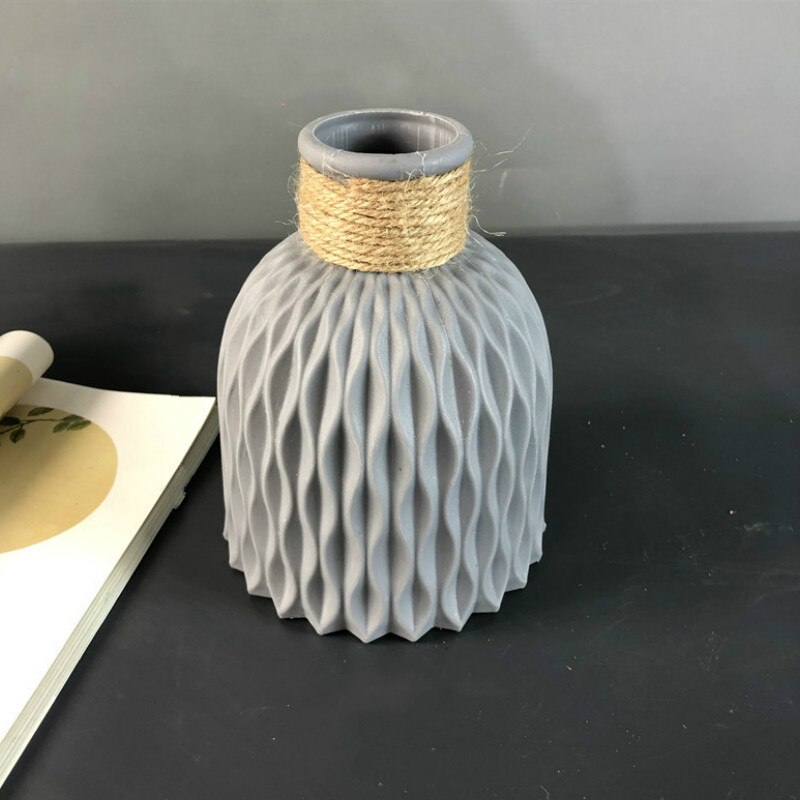 Modern Flower Vase Imitation Ceramic Flower Pot Decoration Home Plastic Vase Flower Arrangement Nordic Style Home Decoration: Gray