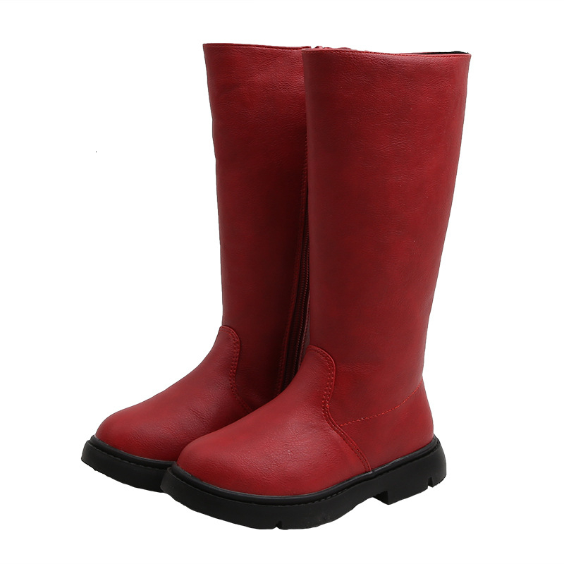 Korean Kids Shoes Winter Children Knee High Boots Baby Pu Leather Shoes Girls Brand Warm Boots Size 26-30: Red / 36