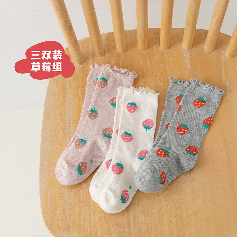 3 paia/lotto 2021 Ins New Fashion Baby Socks 1-8 anni ragazze calzini moda maglia bambini calzini: strawberry / S(1-3Years)