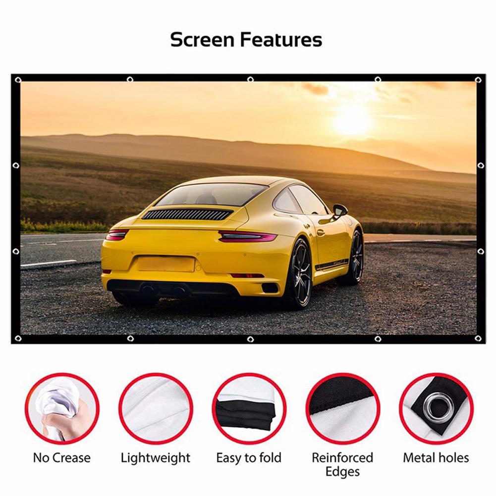 60''-150'' Portable Projector Screen HD 16:9 White Dacron Diagonal Video Projection Screen Foldable Wall Mounted For Home Theate