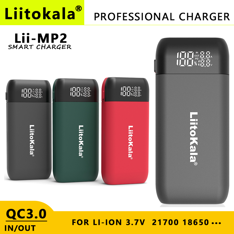 VeitoKala Lii-MP2 Lii-D4XL Lii-C2 18650 21700 Chargeur De Batterie Rechargeable Et Power Bank QC3.0 Entrée/Sortie Affichage Numérique