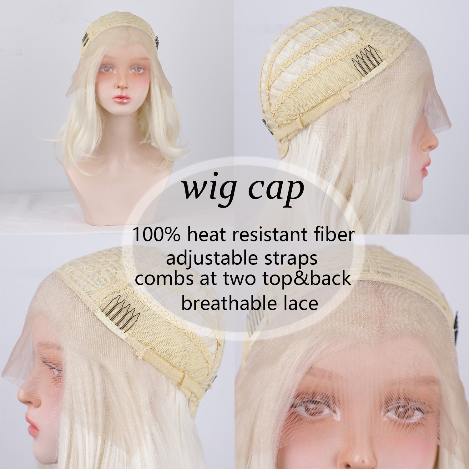 KookaStyle Synthetic White Lace Front Wigs for Women Short Bob Shoulder Length Natural Dream Curl Wigs French Pixie Hand Made