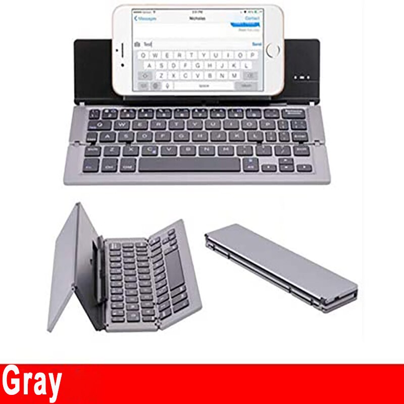 Piega tastiera Wireless portatile per tablet PC iPad IOS Android Windows tastiera pieghevole universale sottile con supporto per supporto: Gray