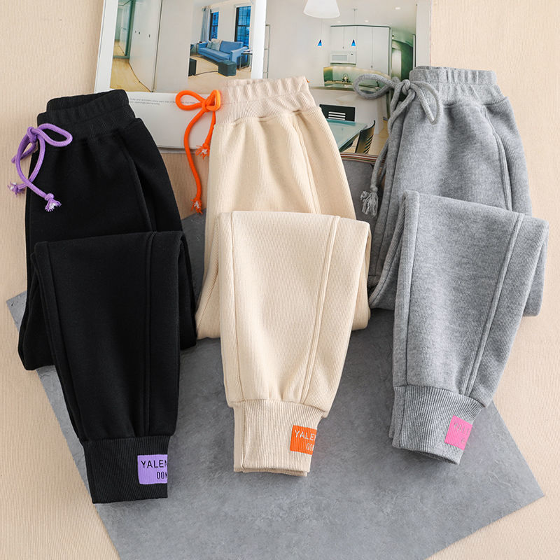 Nuevos pantalones de chándal grises para mujer, ropa de calle holgada de otoño e invierno, pantalones deportivos de gran tamaño, pantalones gruesos negros de invierno, pantalones de calle