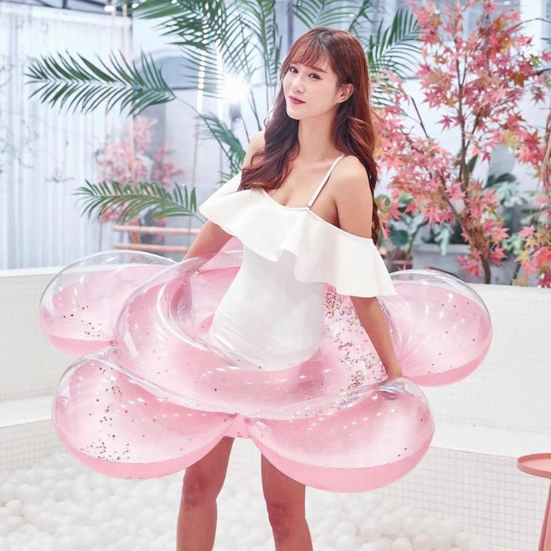 Inflatable Swimming Ring Flower-shaped Sequins Water Fun Pool Seat Float Swim Trainer Toy