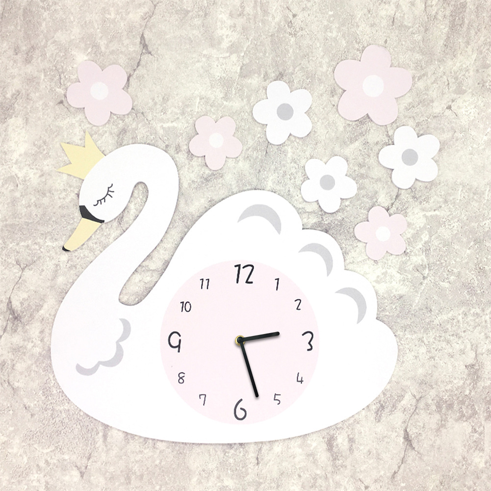 Funlife-reloj silencioso para decoración de sala de estar, accesorio de pared con de cisne blanco, con dibujos animados, Swc012
