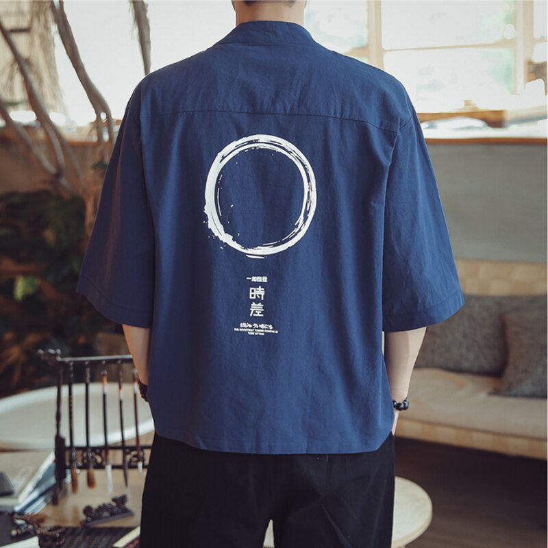 Japansk kokkejakke uniform sommerfrakke med korte ærmer til mænd hotel restaurant sushi japansk restaurant køkken arbejdsskjorte: Blå / Xl