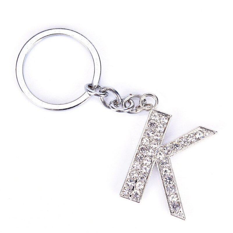 Crystal Rhinestone Alphabet Keyring Initial Letter Key Ring Chain Unisex Keychain 26 Letters: K