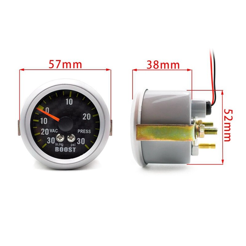 2 "52Mm Auto Turbo Boost Gauge + Sensor -30 ~ 30 Psi Analoge Carbon Fiber Gezicht meter Met Gauge Pod Houder Triple Cups Plastic