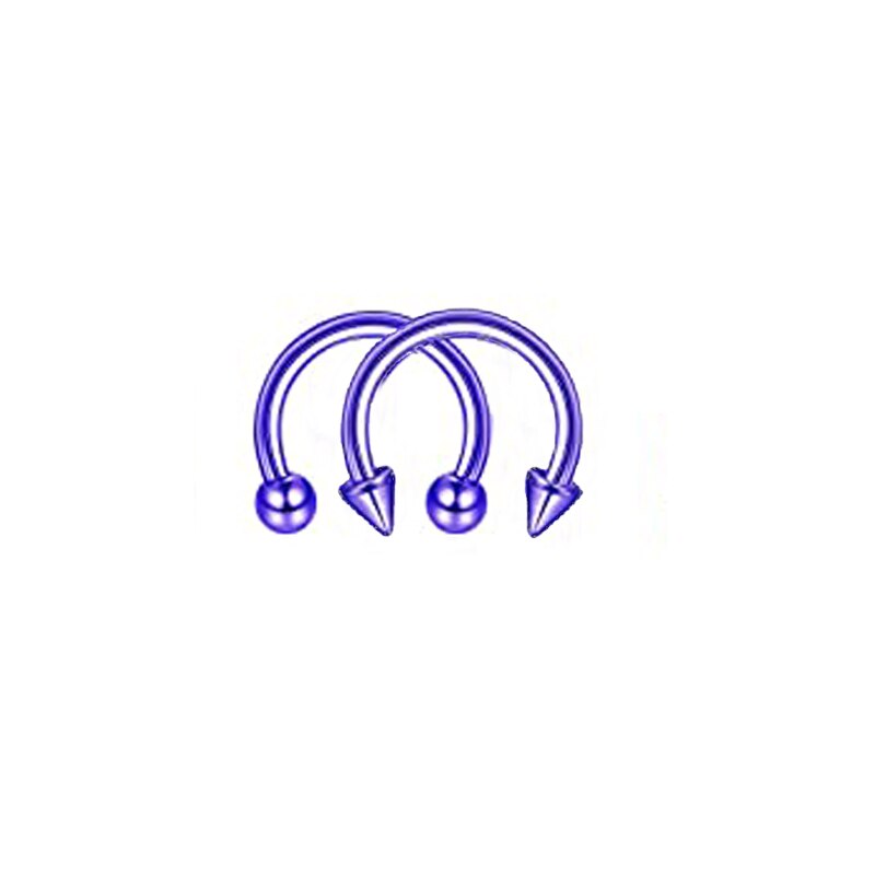 2Pcs Chirurgische Stahl Kegel Spike Horseshoe Circular Septum Nase Ring Nippel Hoop Lip Septum Augenbraue Ohr Piercing Körper Schmuck: purple / 10mm