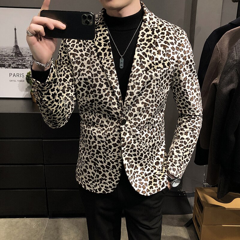 Boutique Leopard Print Mens Casual Blazer Wedding Dress Male Slim Suit Jacket Wedding Dress