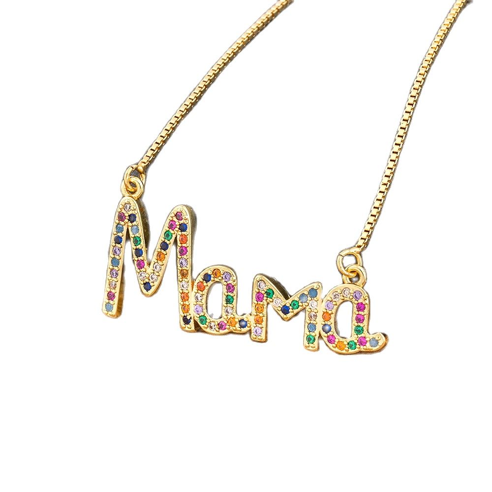 Collier avec pendentif en cuivre et zircone cubique pour femme, chaîne élégante, de fête des mères, lettre du nom de maman