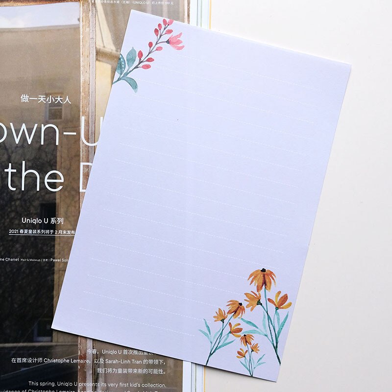 Sobres con patrón de flores con papel de carta A5, conjunto de papelería, sobre de invitación para vacaciones y Día de San Valentín, suministros escolares y de oficina
