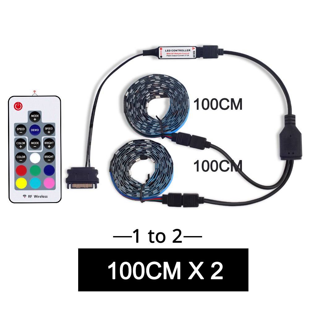 Sata LED Strip RGB SMD 5050 60 LEDs/m 50/100/150/200 CM met RF afstandsbediening voor PC Case IP20 12 V LED flexibele Strip licht: 100cmx2