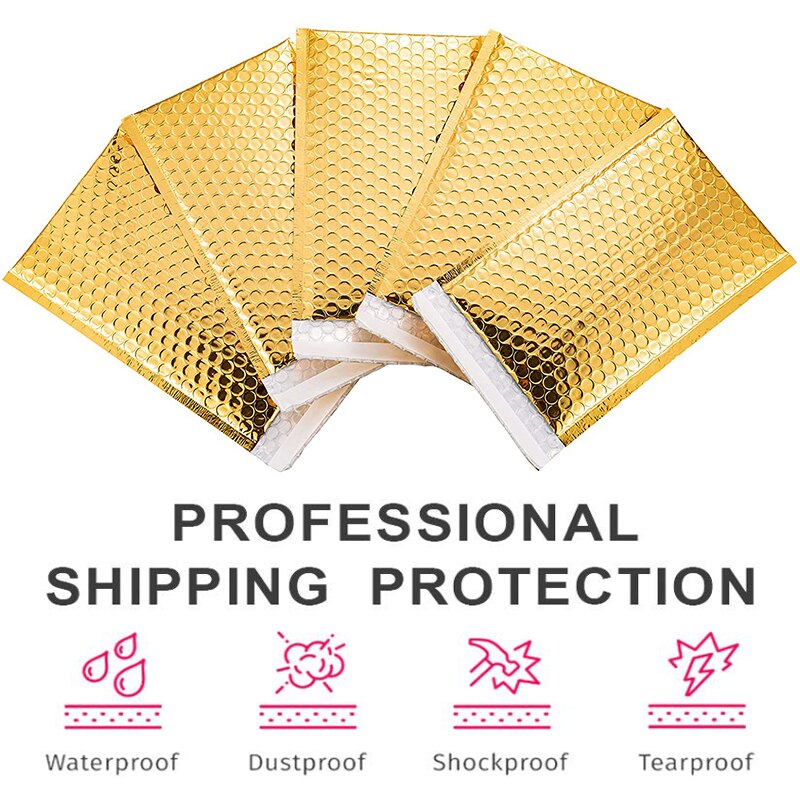10pcs Gold Poly Bubble Mailer Envelopes Bags Self Seal Padded Heavy-Duty Waterproof Sealing Packaging Envelopes