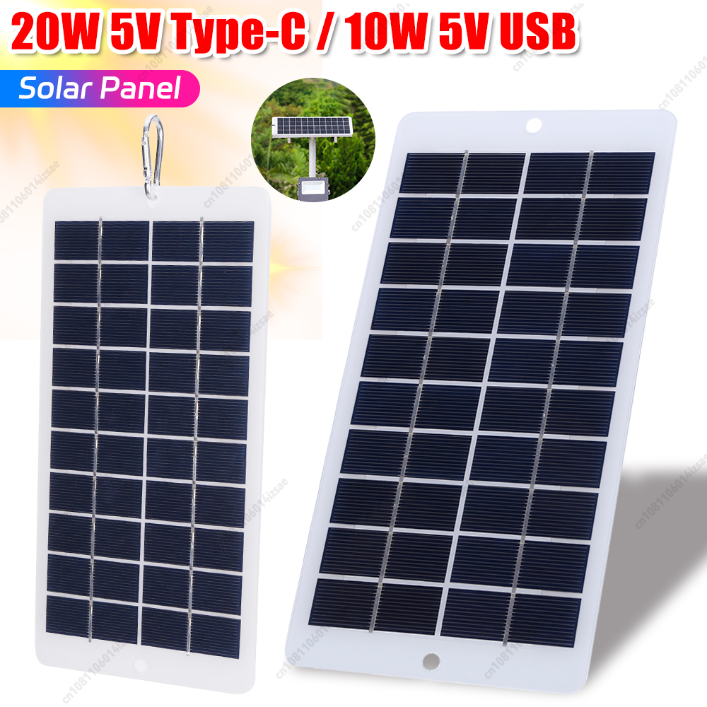20W 5V batterijlader zonnepaneel Type-C / USB zonneceloplader Outdoor noodoplader Mobiele telefoons oplader / Power Banks