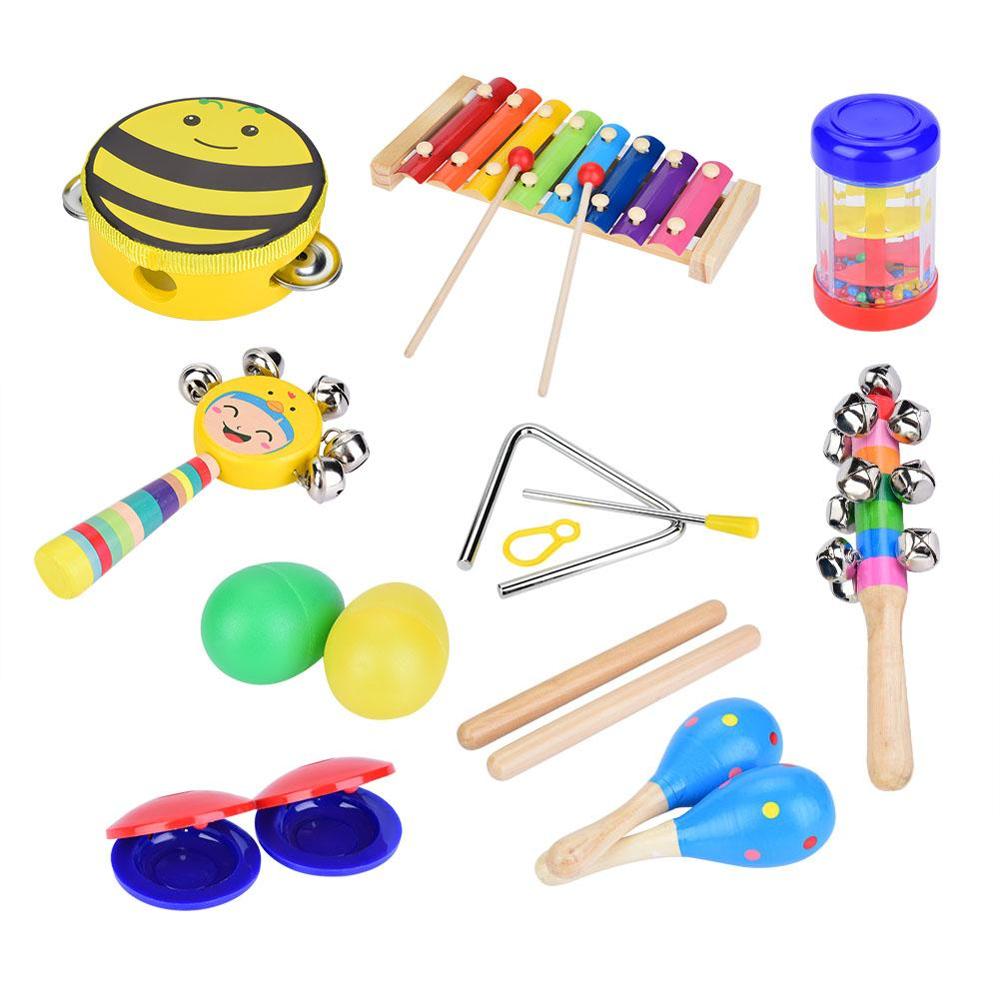 12 stuks muziekinstrumenten voor peuters, houten xylofoonset, percussiespeelgoed voor kinderen, instrumenten voor kleuteronderwijs: 16 stuks