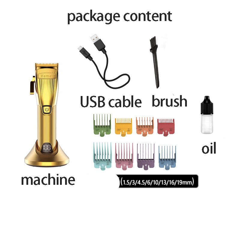 Kemei barbershop haartrimmer set 0mm trimmer elektrisch scheerapparaat finish machine set snoerloos/met snoer li-ion clip