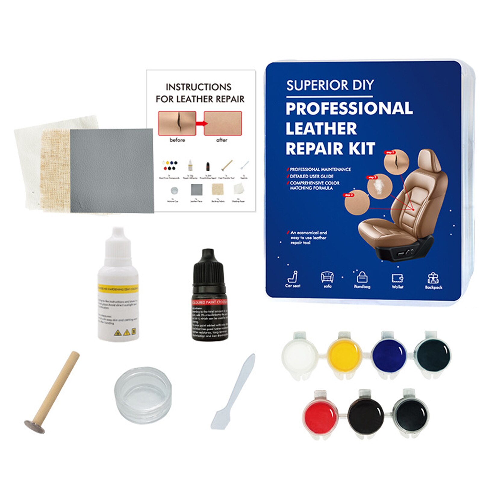 Kit de reparación de vinilo de cuero, herramientas de restauración para asiento, sofá, coche, 1 Juego
