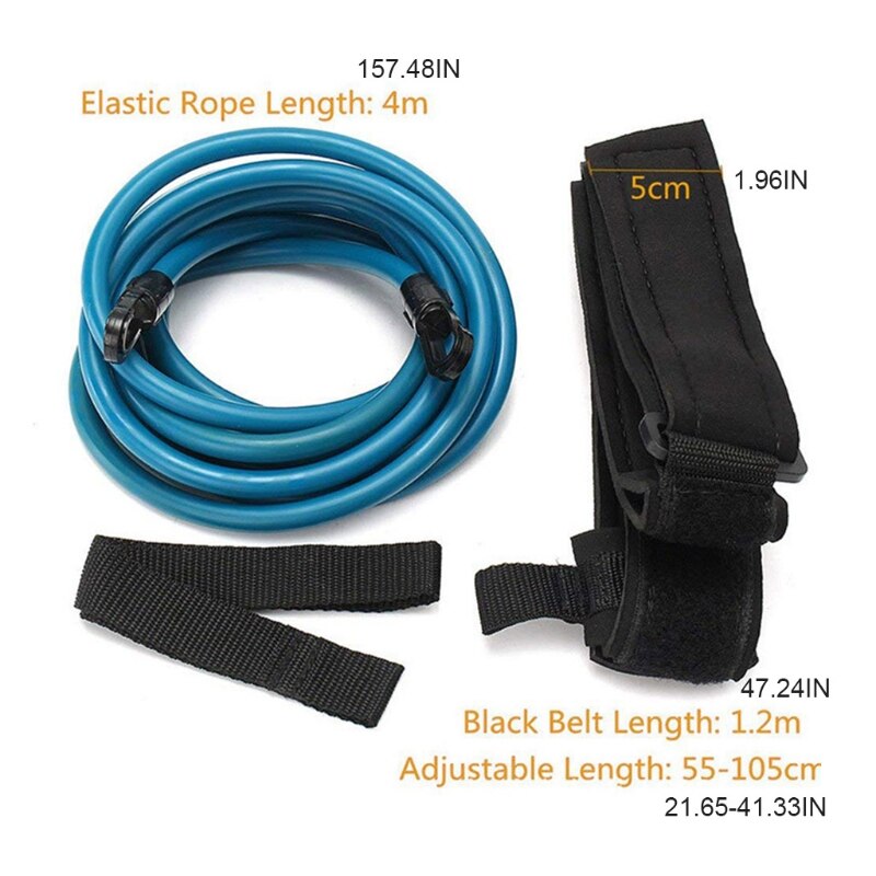 Ceinture élastique de natation statique, 4m, pour adultes et enfants, entraînement à la natation, résistance, attache, noir/bleu/vert/jaune